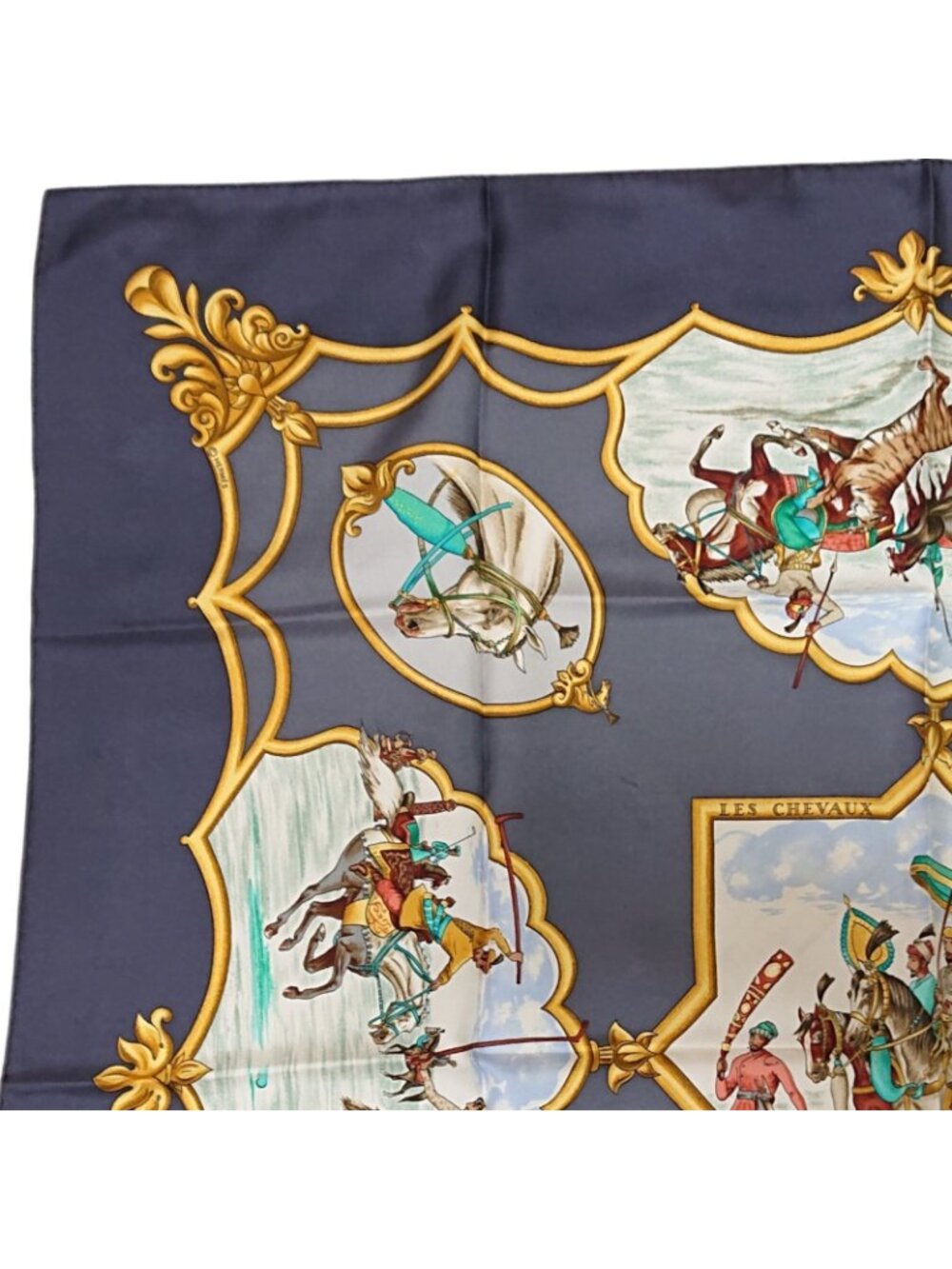 Hermes Carre 90 Les Chevaux Des Moghols Silk Scarf Gray 1993 View 5